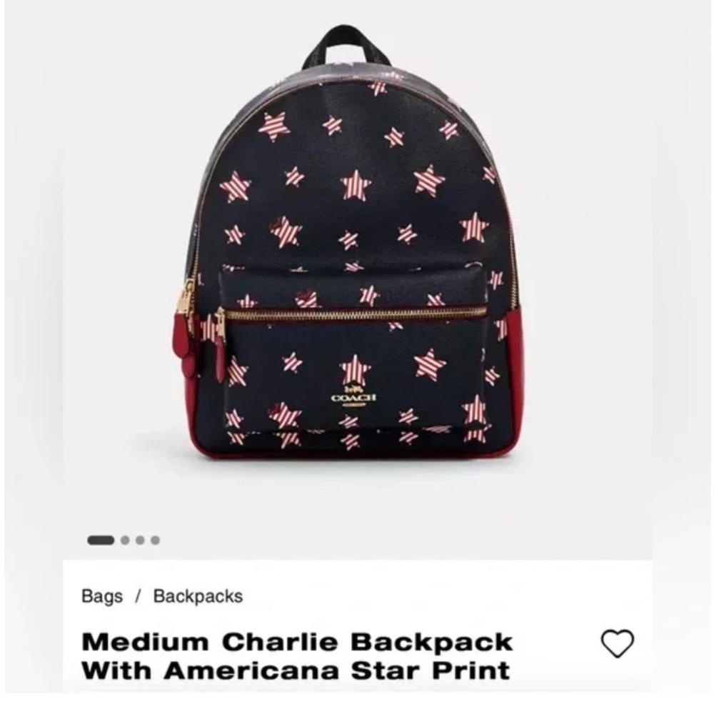 Coach Medium Charlie Backpack Americana Star Print NWOT